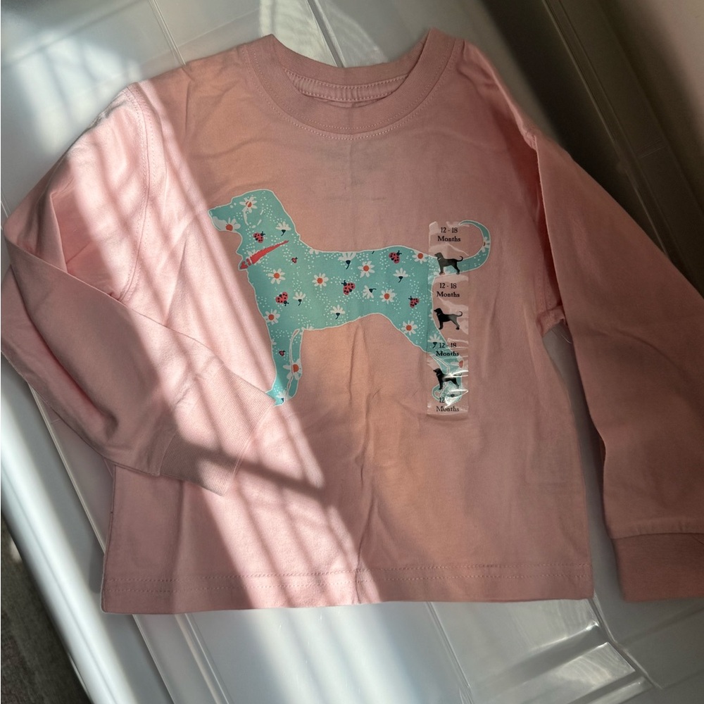 The Black Dog Girls' Pink Long-Sleeve Tee with Floral Dog Graphic